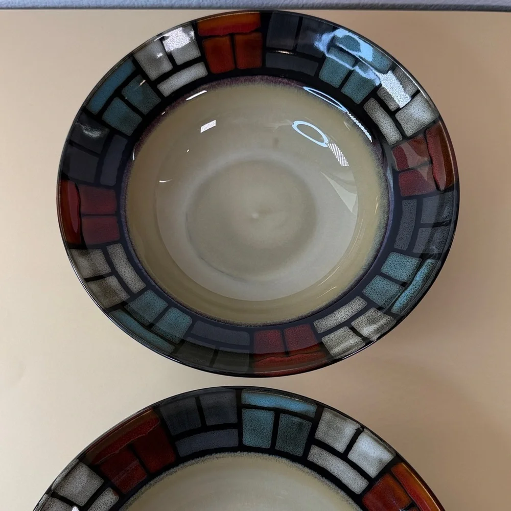 Colorful Mosaic Patterned Ceramic Bowl Set Of 2